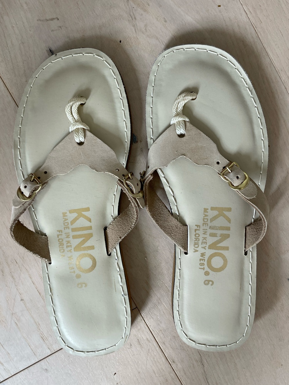Kino made in Key West Florida size 6 oyster white sandals. Like new.